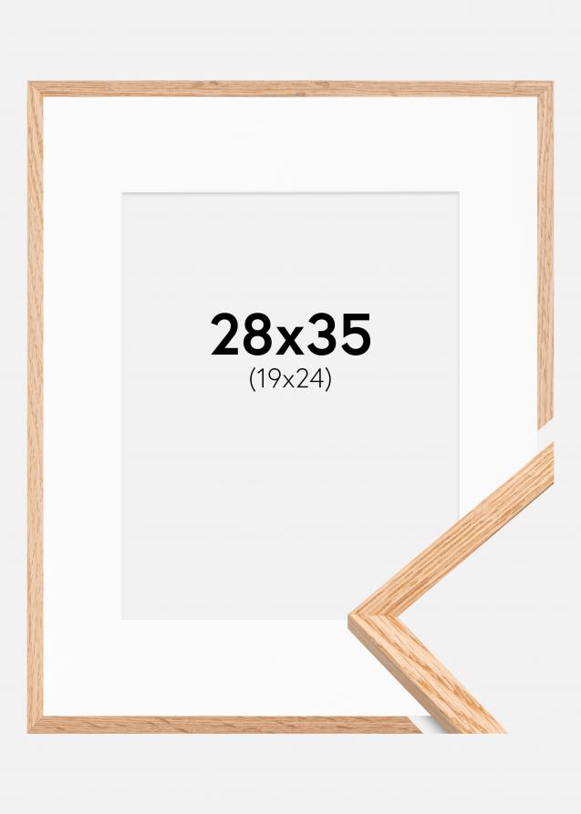 Cadre Mince Chêne 28x35 cm - Passe-partout Blanc 20x25 cm