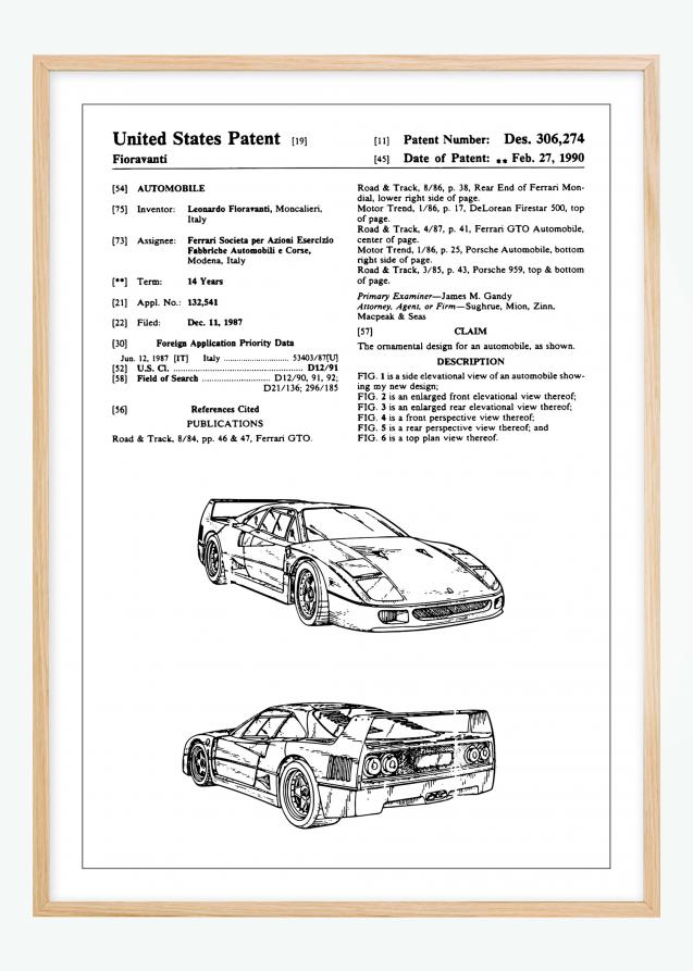 Dessin de brevet - Ferrari F40 I Poster