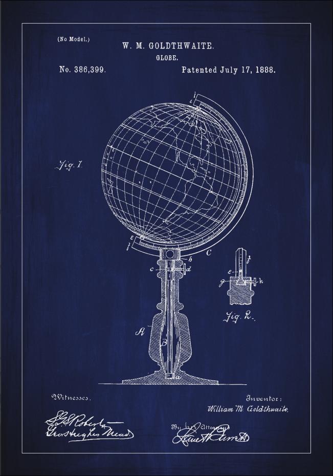 Dessin de brevet - Globe terrestre - Bleu Poster