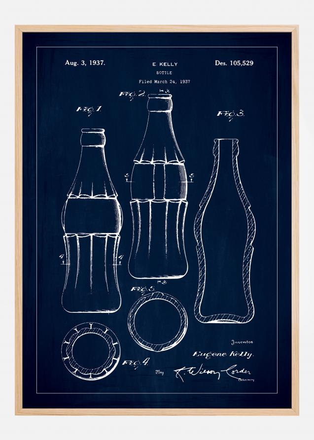 Dessin de brevet - Bouteille Coca Cola - Bleu Poster