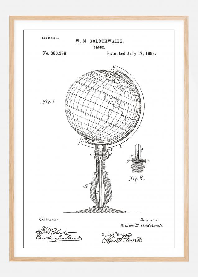 Dessin de brevet - Globe terrestre - Blanc Poster