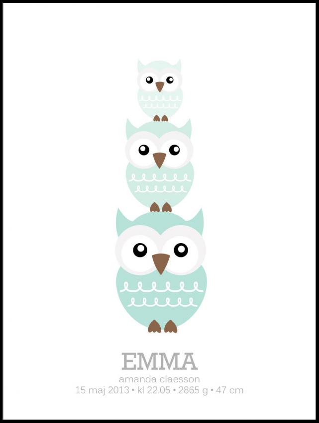 Owls Birth Poster II Green