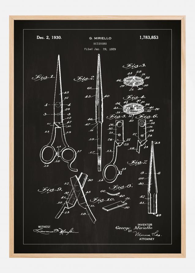 Dessin de brevet - Ciseau - Noir Poster
