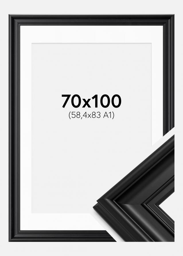 Cadre Mora Premium Noir 70x100 cm - Passe-partout Blanc 59,4x84 cm (A1)