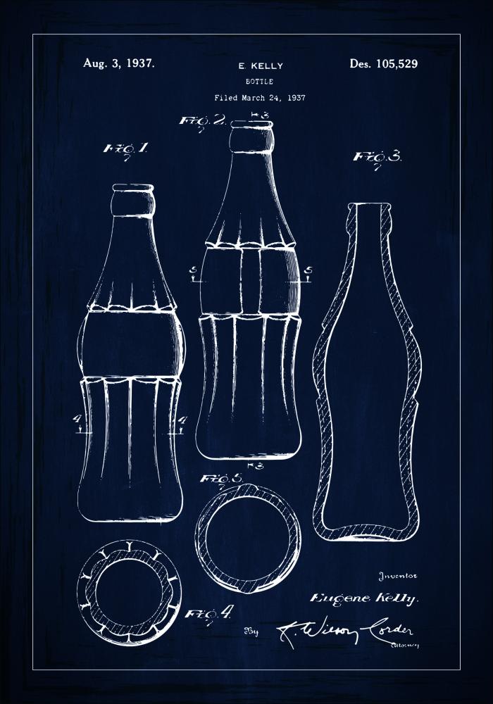 Dessin de brevet - Bouteille Coca Cola - Bleu Poster