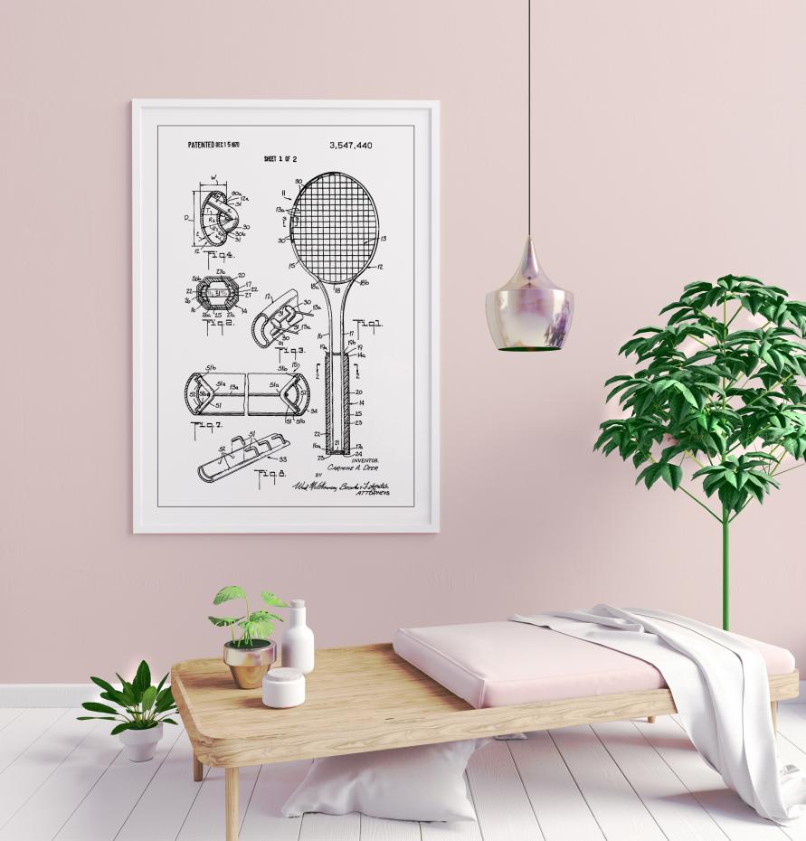 Patent Print - Tennis Racket - White Poster