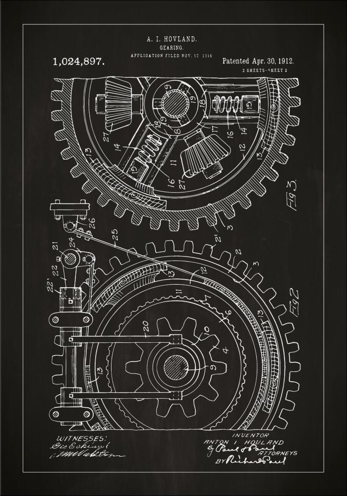 Dessin de brevet - Engrenage - Noir Poster