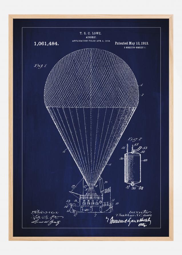 Dessin de brevet - Ballon dirigeable - Bleu Poster
