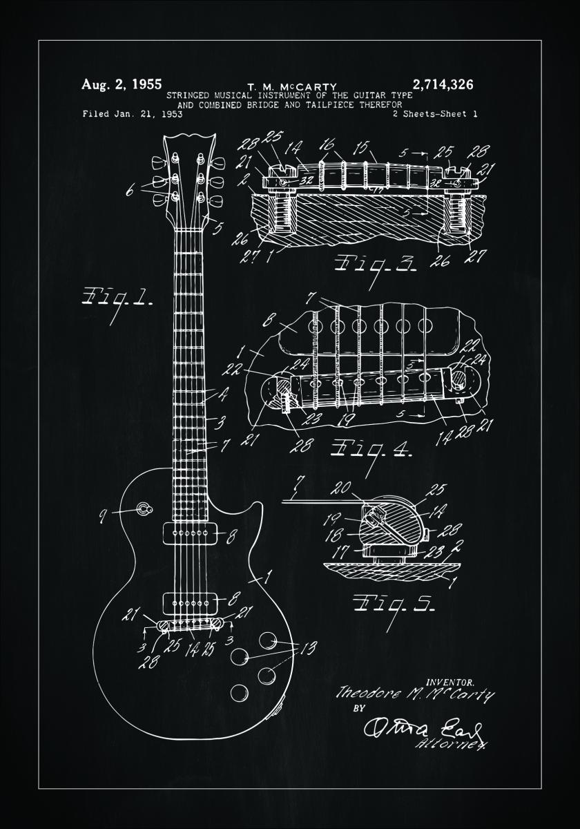 Dessin de brevet - Guitare électrique I - Noir Poster (21x29,7 cm (A4))