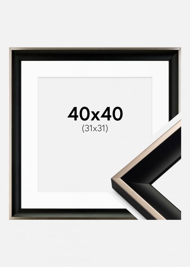 Cadre Öjaren Noir-Argent 40x40 cm - Passe-partout Blanc 32x32 cm