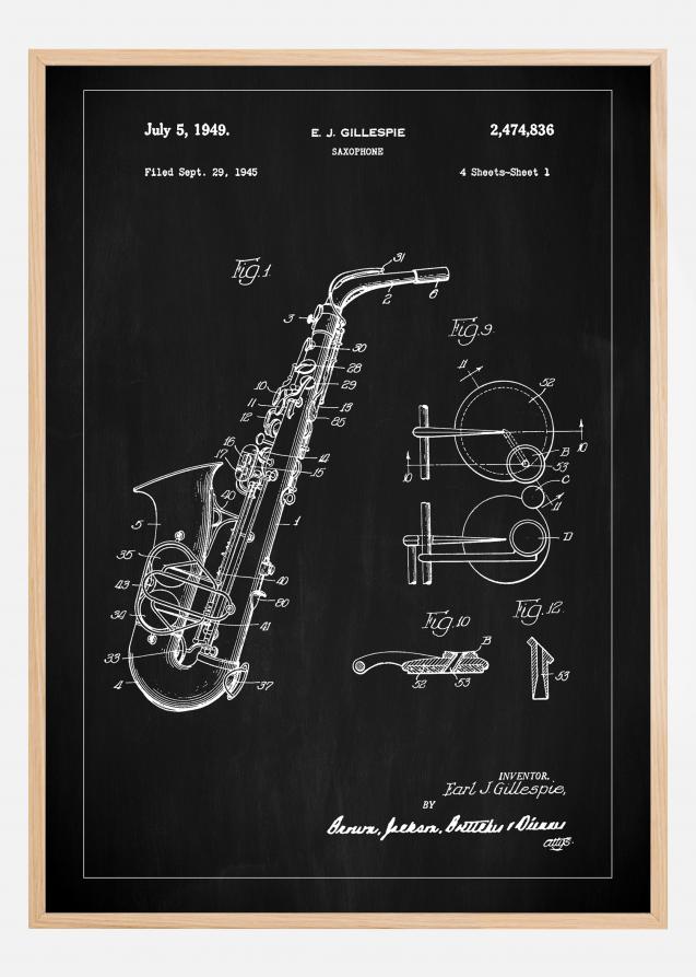 Patent Print - Saxophone - Black Poster