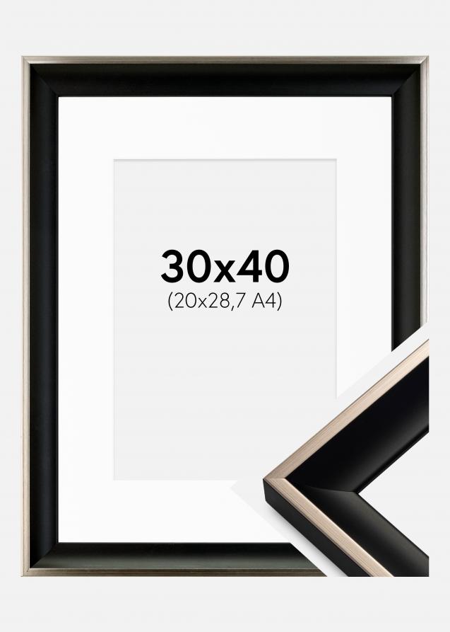 Cadre Öjaren Noir-Argent 30x40 cm - Passe-partout Blanc 21x29,7 cm (A4)