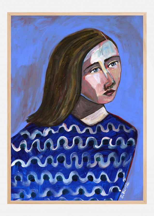 Woman in Blue Sweater Naive Portrait Figurative Poster