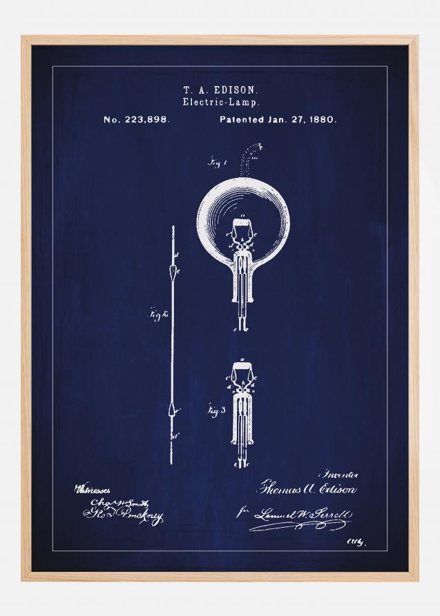 Dessin de brevet - Ampoule à incandescence B - Bleu Poster