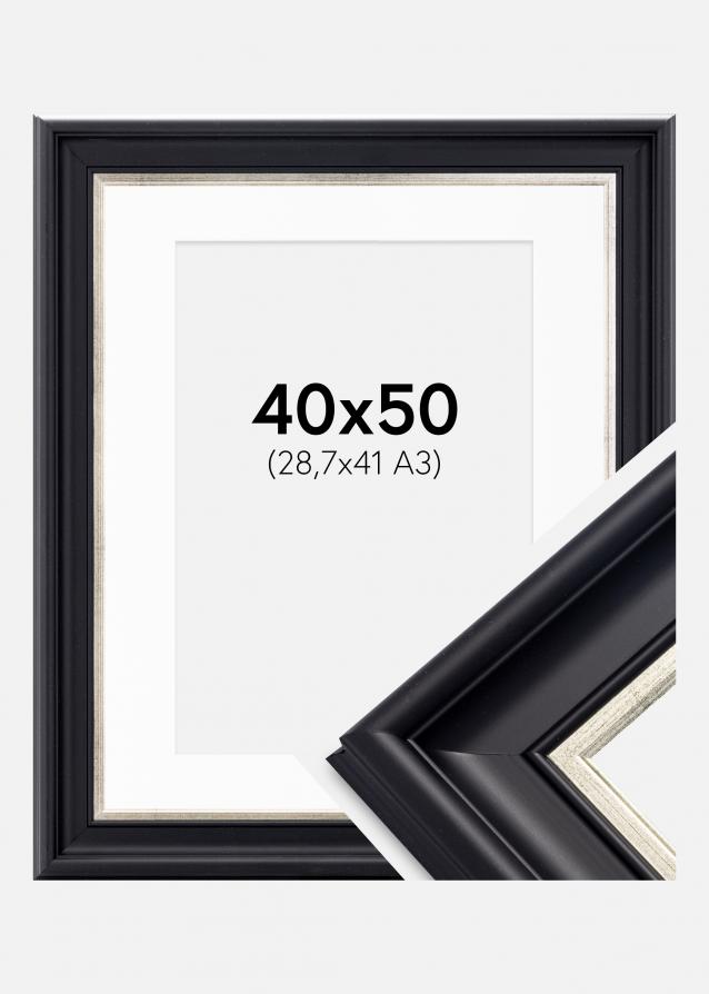 Cadre Dalarna Noir-Argent 40x50 cm - Passe-partout Blanc 29,7x42 cm (A3)