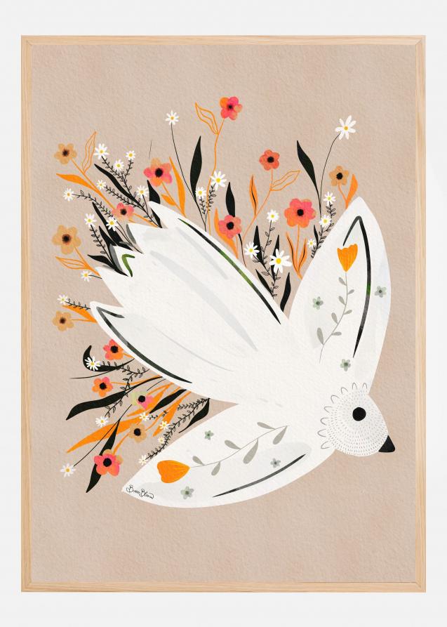 Seagull in Flowers illustration Poster