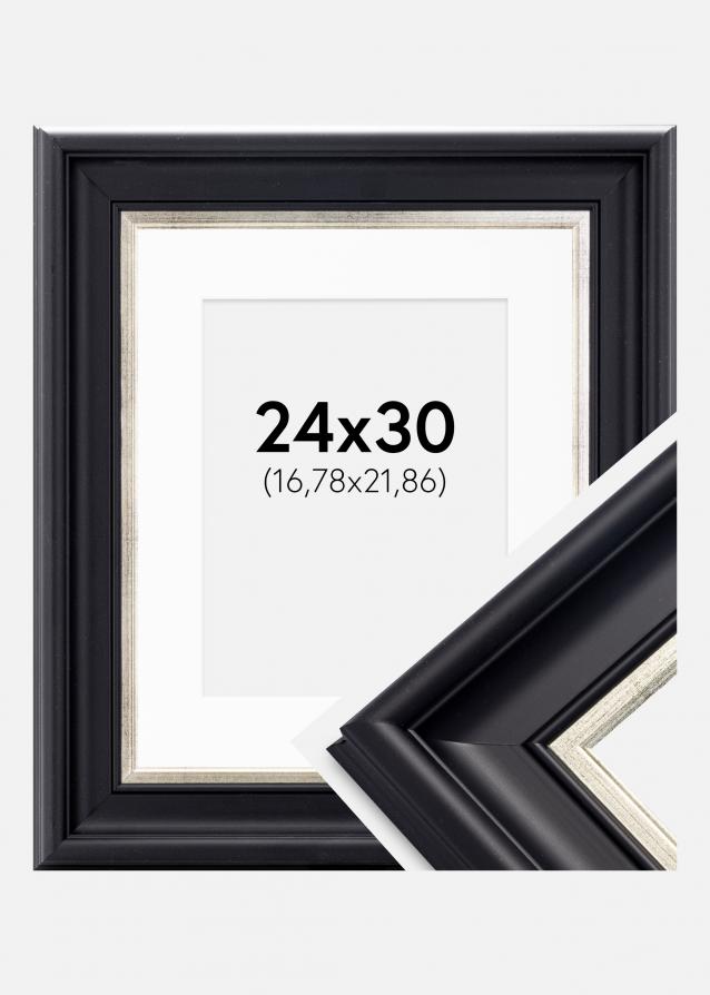 Cadre Dalarna Noir-Argent 24x30 cm - Passe-partout Blanc 7x9 inches
