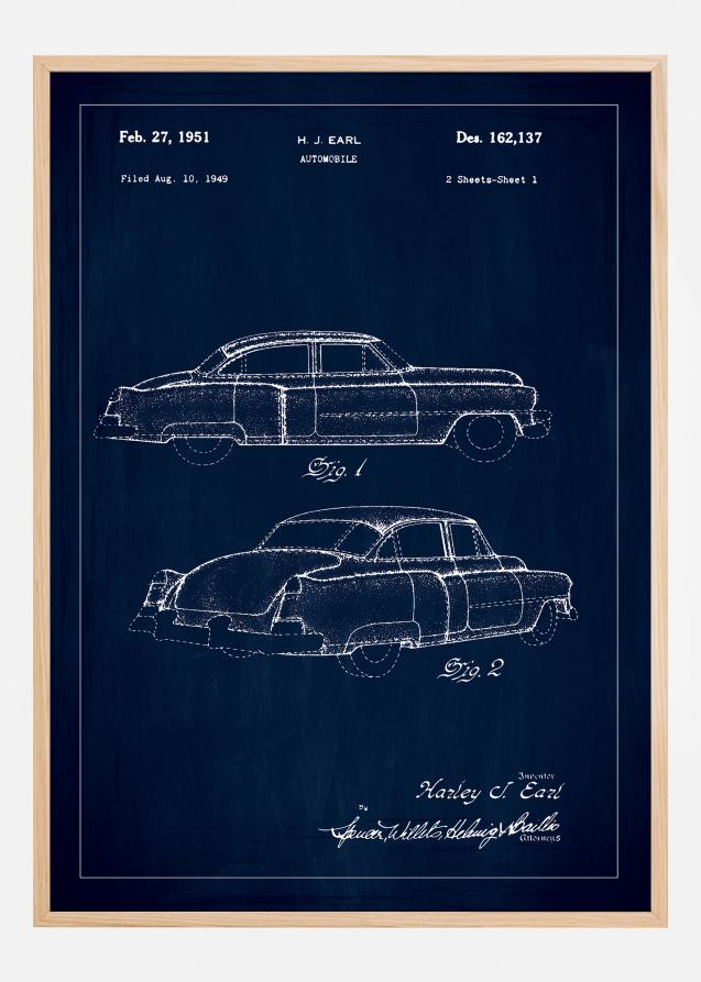 Dessin de brevet - Cadillac I - Bleu Poster