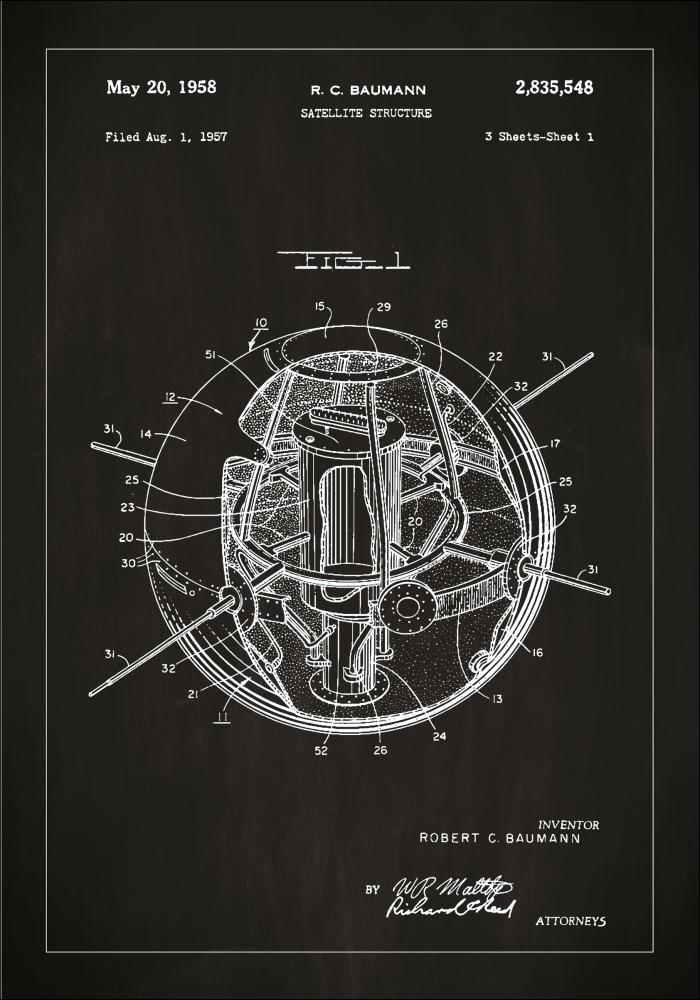 Dessin de brevet - Satellite - Noir Poster