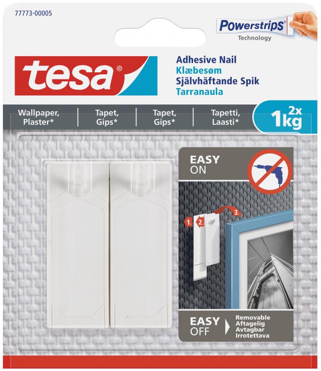 Tesa - Clou autocollant pour tous types de murs (max 2x1kg)