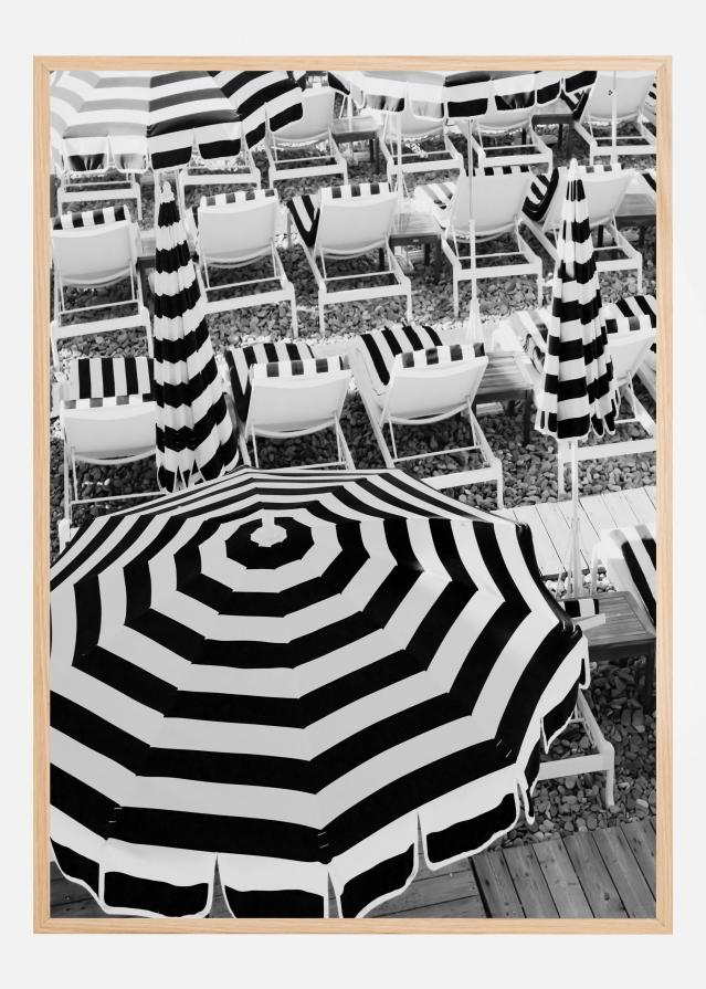 Black and White Beach Umbrellas Poster