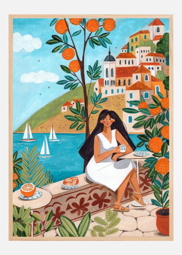 Travel woman in Mediterranean coast Poster