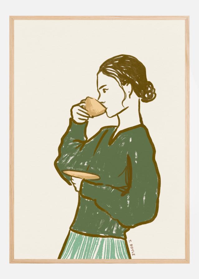 Woman Drinking Tea in Green Poster