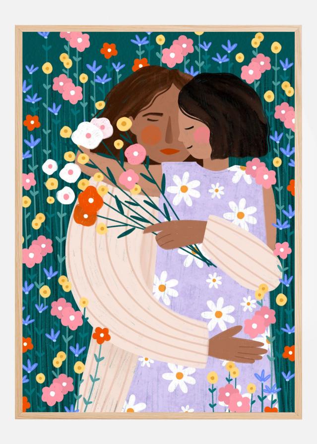 Mother and Daughter in wildflower garden Poster