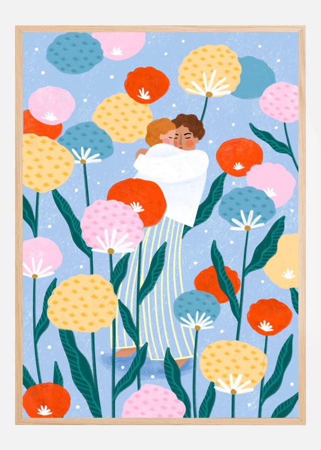 Mother and Child Amongst Flowers Poster