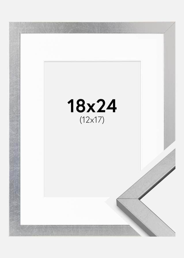 Cadre Minerva Argent 18x24 cm - Passe-partout Blanc 13x18 cm