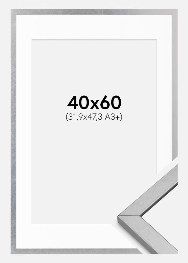 Cadre Minerva Argent 40x60 cm - Passe-partout Blanc 32,9x48,3 cm