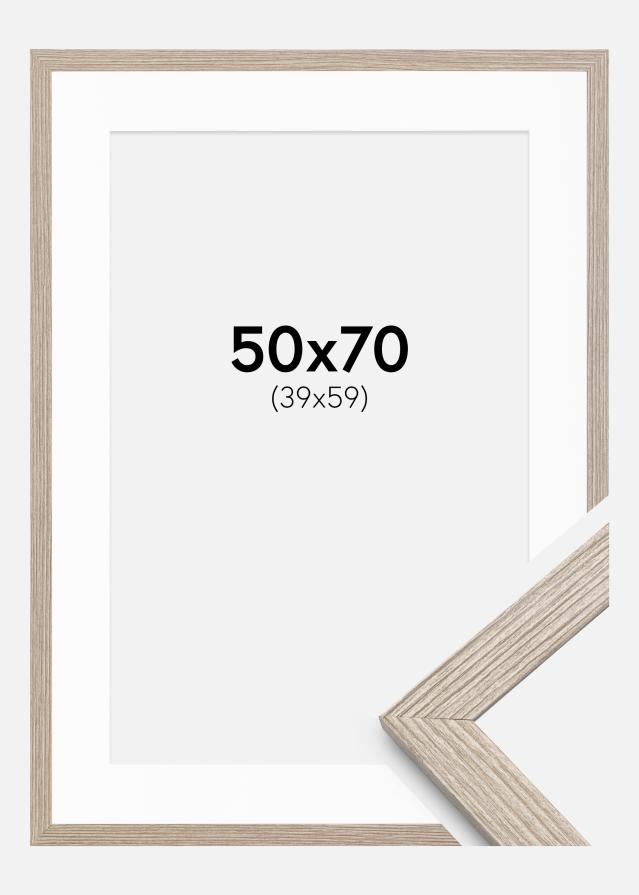 Cadre Stilren Chêne Greige 50x70 cm - Passe-partout Blanc 40x60 cm