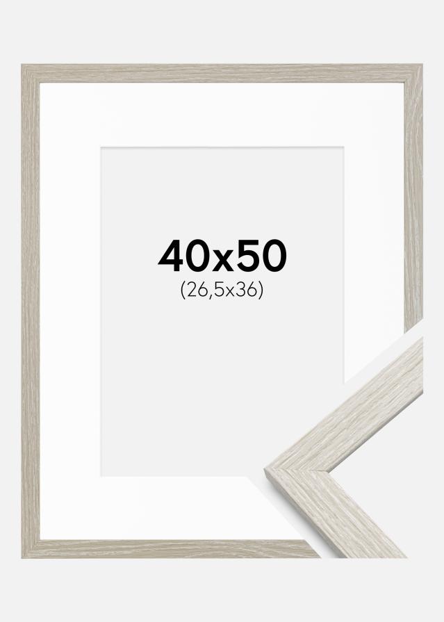 Cadre Stilren Chêne Gris Clair 40x50 cm - Passe-partout Blanc 27,5x37 cm