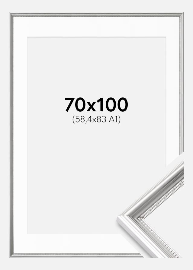 Cadre Gala Argent 70x100 cm - Passe-partout Blanc 59,4x84 cm (A1)