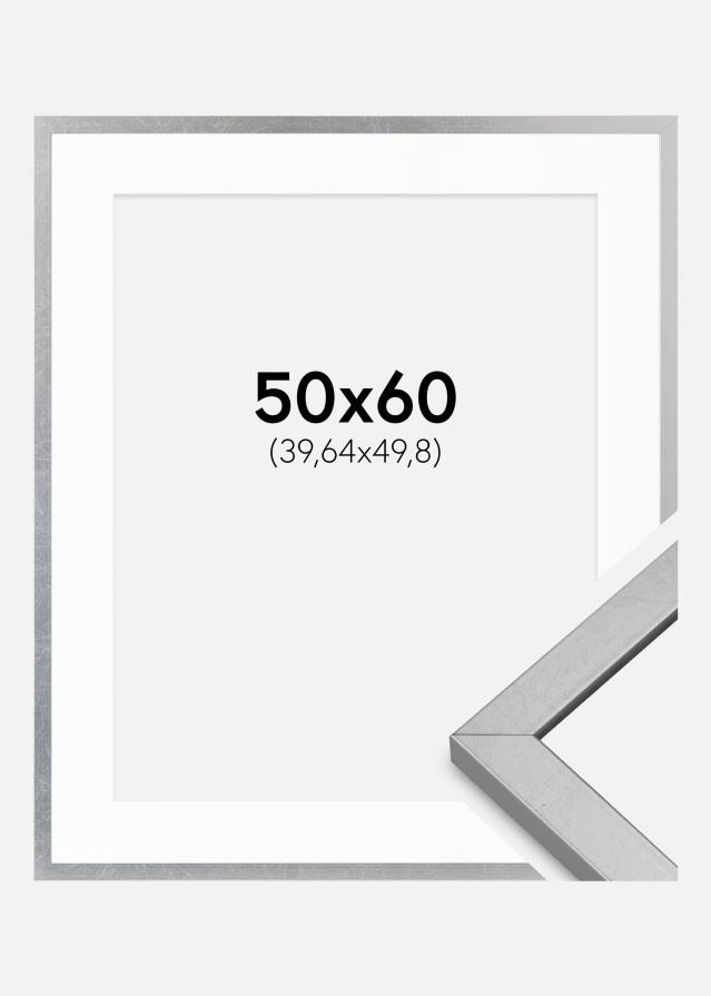 Cadre Minerva Argent 50x60 cm - Passe-partout Blanc 16x20 inches