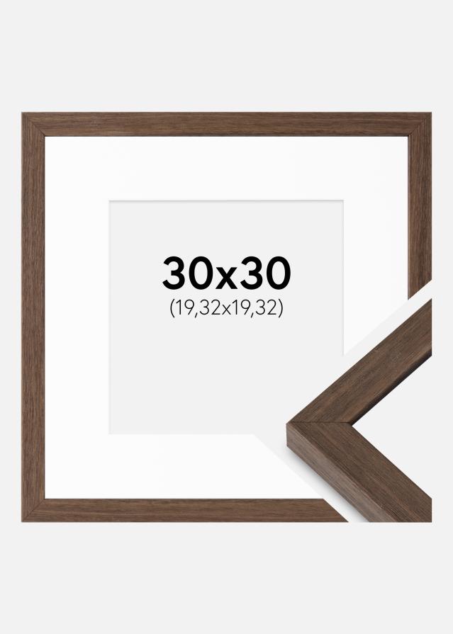 Cadre Hermes Noyer 30x30 cm - Passe-partout Blanc 8x8 inches