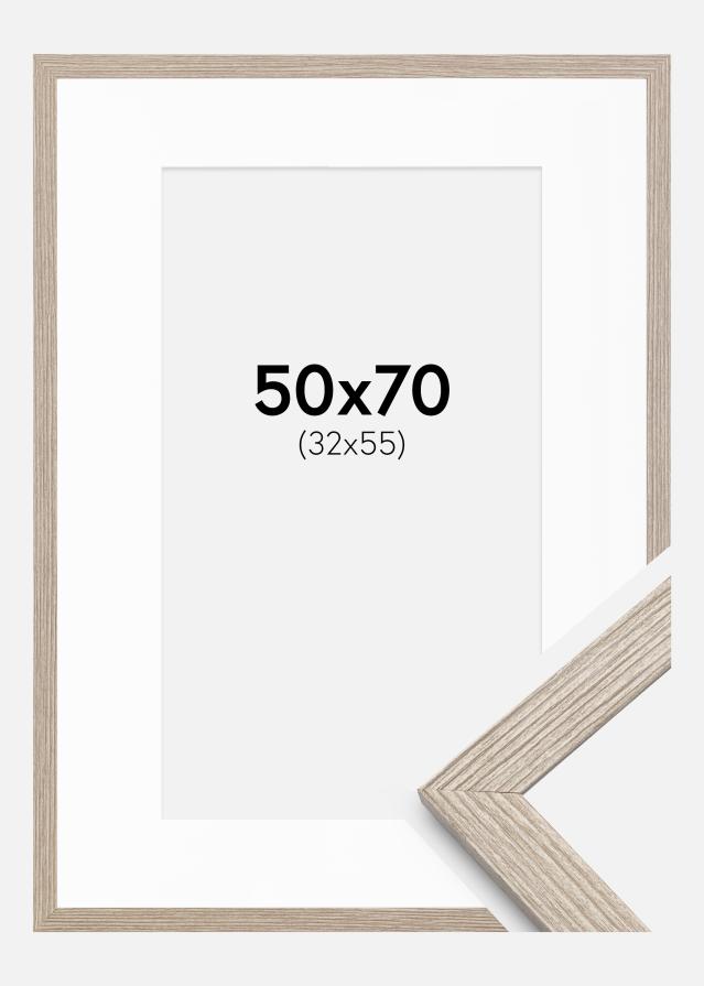 Cadre Stilren Chêne Greige 50x70 cm - Passe-partout Blanc 33x56 cm