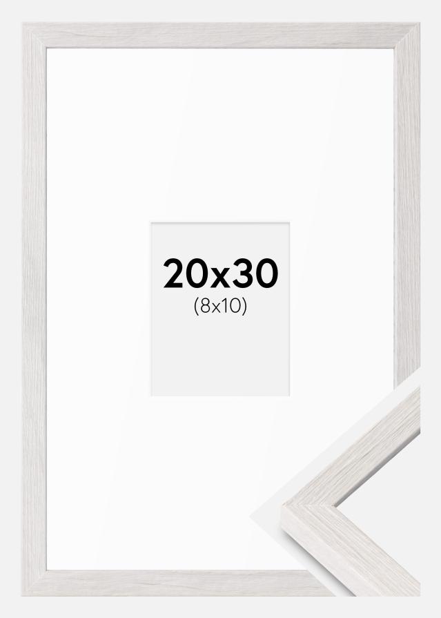 Cadre Ares Chêne Blanc 20x30 cm - Passe-partout Blanc 9x11 cm