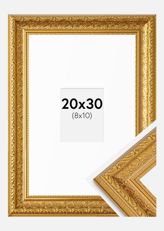 Cadre Ornate Or 20x30 cm - Passe-partout Blanc 9x11 cm