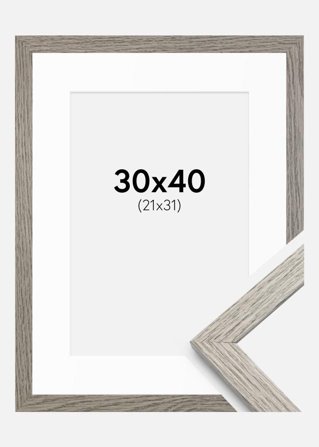 Cadre Stilren Chêne Gris 30x40 cm - Passe-partout Blanc 22x32 cm