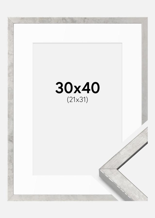 Cadre Ares Argent 30x40 cm - Passe-partout Blanc 22x32 cm