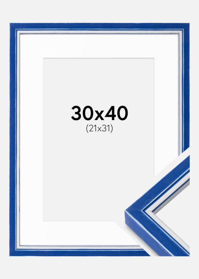 Cadre Diana Bleu 30x40 cm - Passe-partout Blanc 22x32 cm