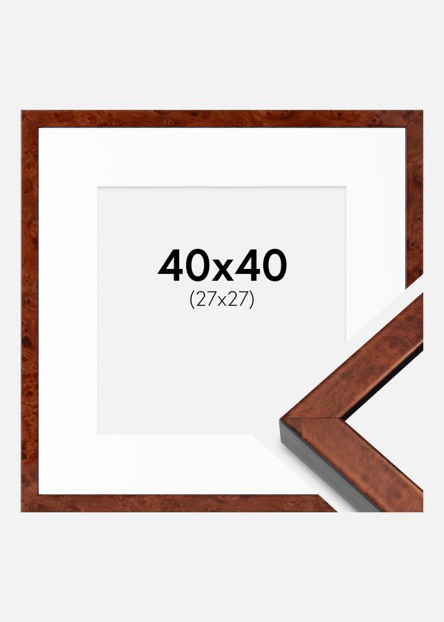 Cadre Hermes noyer 40x40 cm - Passe-partout Blanc 28x28 cm