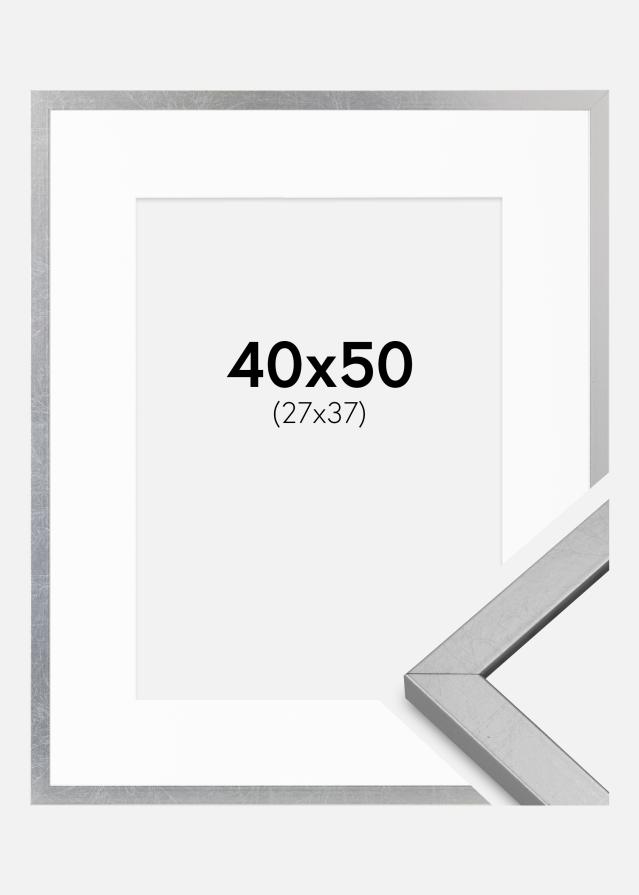 Cadre Minerva Argent 40x50 cm - Passe-partout Blanc 28x38 cm