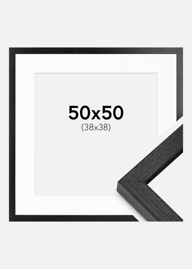 BGA Cadre Boîte Noir 50x50 cm - Passe-partout Blanc 39x39 cm