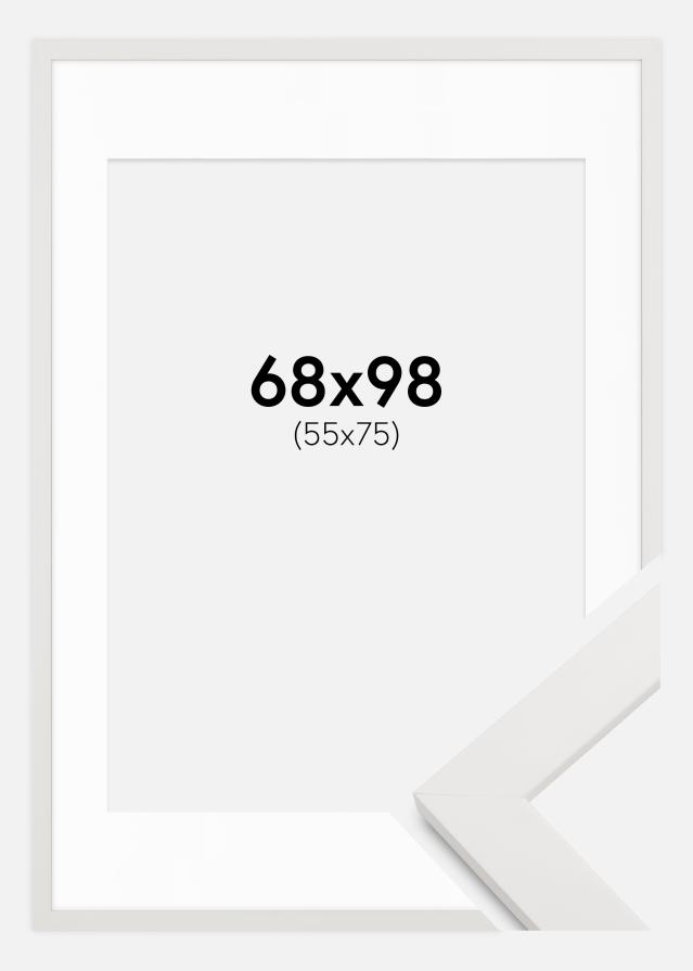 Cadre blanc bois 68x98 cm - Passe-partout Blanc 56x76 cm
