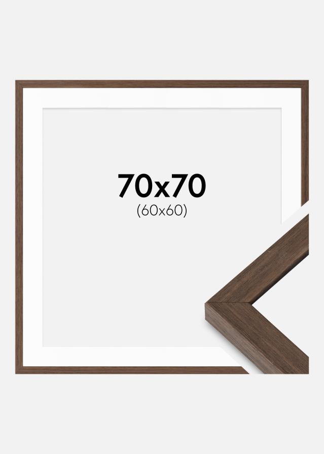 Cadre Hermes Noyer 70x70 cm - Passe-partout Blanc 61x61 cm