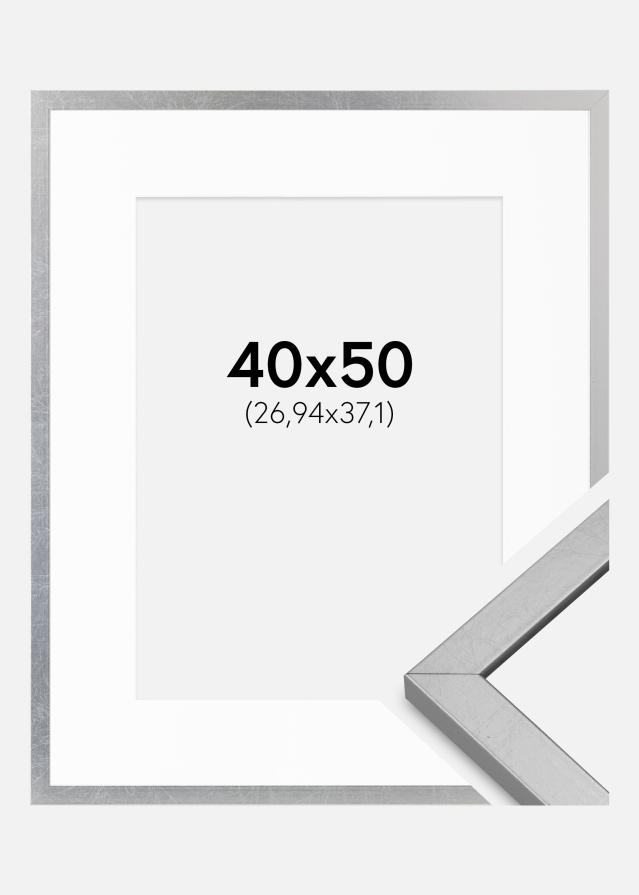Cadre Minerva Argent 40x50 cm - Passe-partout Blanc 11x15 inches