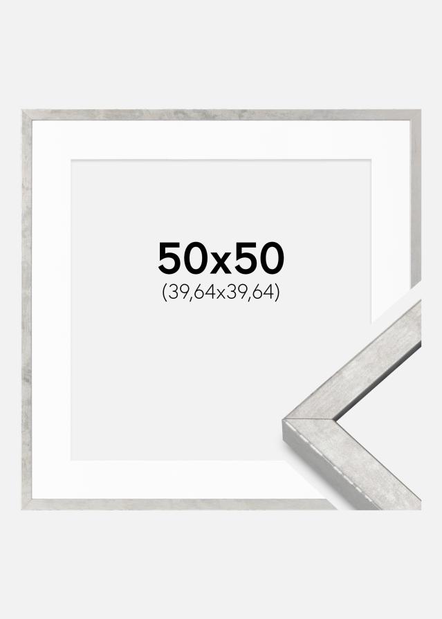 Cadre Ares Argent 50x50 cm - Passe-partout Blanc 16x16 inches