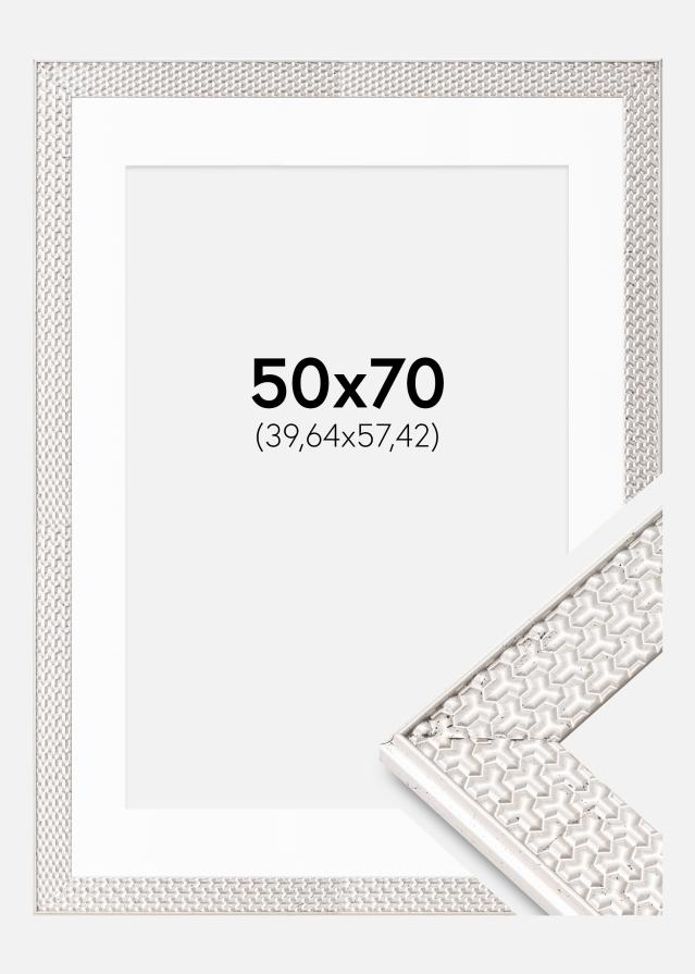 Cadre Grace Argent 50x70 cm - Passe-partout Blanc 16x23 inches